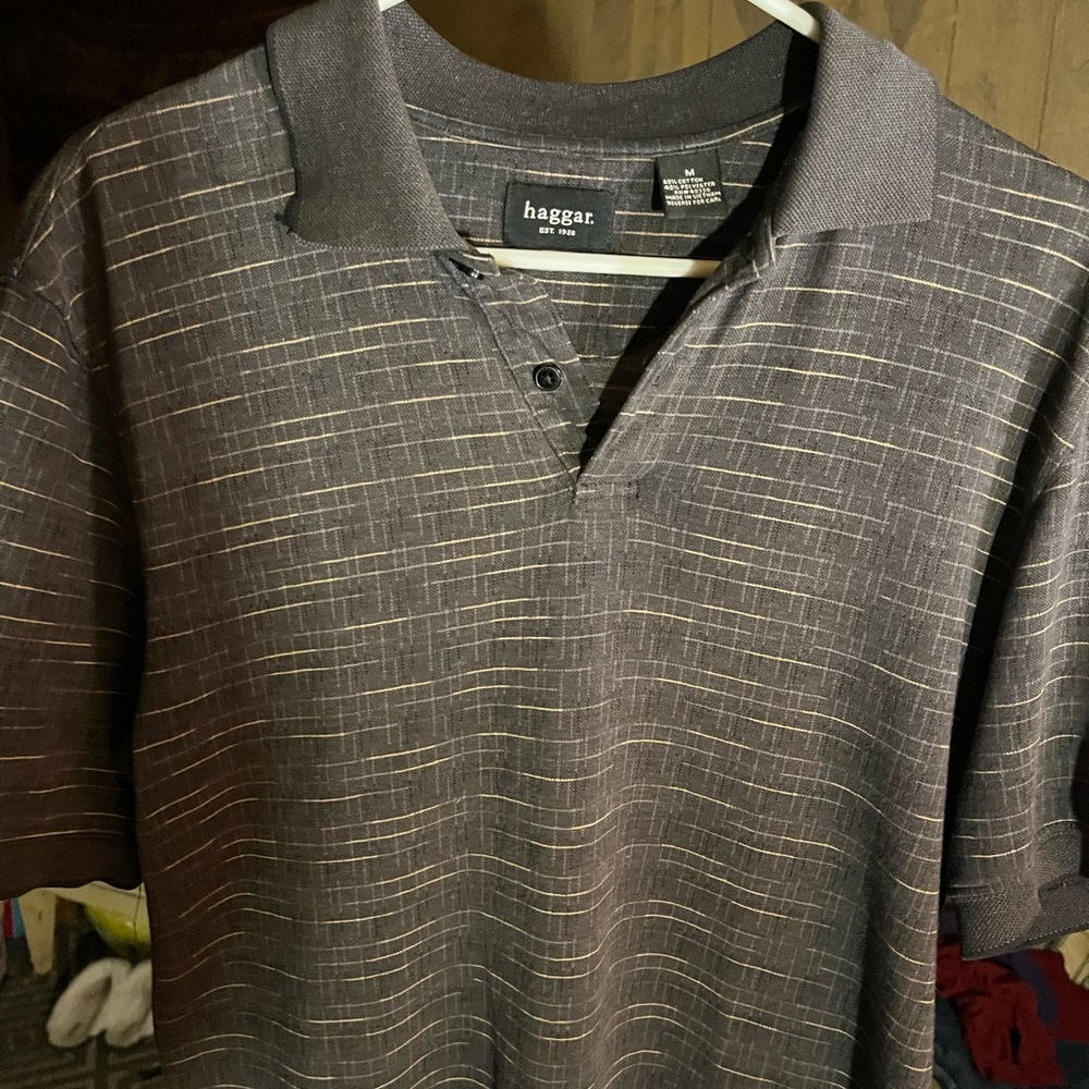 Haggar Men's Charcoal Polo with Subtle Stripes